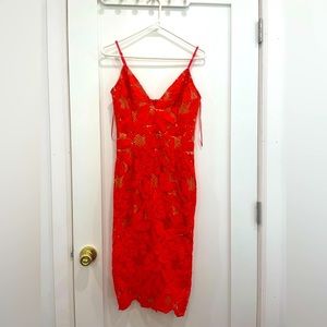 Red Orange Embroidery Dress Akira - Size M